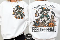 Feeling Feral Halloween Front Back PNG, Witch Raccoon Chest Product Image 1