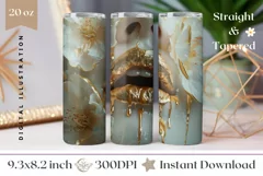 Gold Lips Tumbler Wrap Design, Flowers Tumbler Sublimation Product Image 1