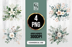 Winter Greenery Floral Watercolor Clipart PNG Product Image 1