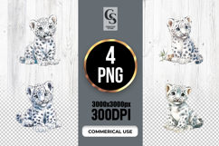 Cute Snow Leopard Cub Watercolor Clipart Sublimation PNG Product Image 1