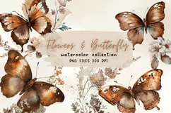 Vintage Flowers Butterfly Watercolor Clipart Product Image 1