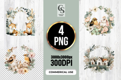 Cute Woodland Animal Wreath Clipart PNG Product Image 1