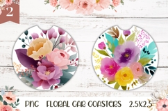 Floral Car Coasters, Watercolor Peony Coaster Sublimation Product Image 1