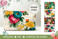 Cartoon Cosmetic Bag Designs, Vintage Flowers Cosmetic Bag Product Image 1