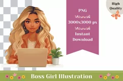 Lady Boss Illustration, Girl with Laptop, Boss Mama Clipart Product Image 1