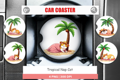 Car Coaster Tropical Nap Cat Product Image 1