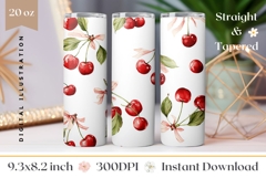 Watercolor Cherry Tumbler Wrap, Berries Tumbler, Cherry PNG Product Image 1