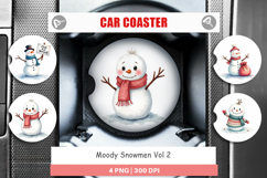 Car Coaster Watercolor Moody Snowmen Product Image 1