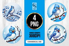 Blue Bird On Snow Branch Clipart Sublimation PNG Product Image 1