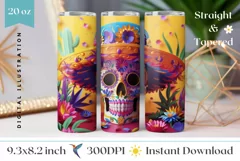 3D Sugar Skull Tumbler Wrap, Colorful Skull Tumbler PNG Product Image 1