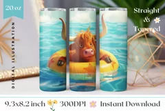 Highland Cow Tumbler Wrap Design, Summer Animals Tumbler Product Image 1
