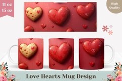 3D Red Love Mug Design, Red Love Hearts Mug Template Product Image 1