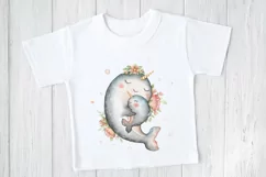 Mom and baby narwhals Watercolor Cute animals illustration Product Image 2