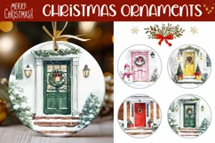 Watercolor Christmas Door Ornaments, Winter Ornament PNG Product Image 1