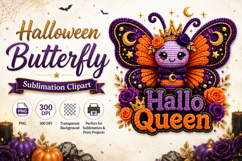 Halloween Butterfly PNG, Hallo Queen Sublimation Clipart Product Image 1
