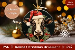 Christmas Ornament PNG, Christmas Cow Sublimation Ornament Product Image 1