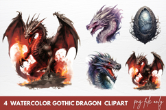 Watercolor Gothic Dragon Clipart Sublimation Product Image 1