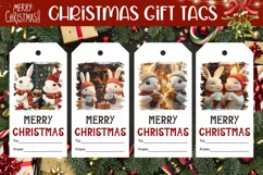Winter Gift Tags PNG, Cartoon Christmas Rabbits Gift Tag Product Image 1