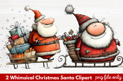 2 Whimsical Christmas Santa Clipart | Cute Santa PNG Product Image 1