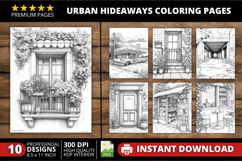 10 Urban Hideaways Coloring Pages Bundle PNG Product Image 1