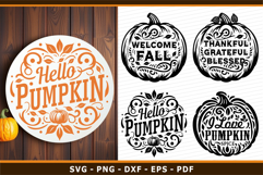 Round Fall Pumpkin Signs SVG, hello pumpkin clipart SVG PNG Product Image 1