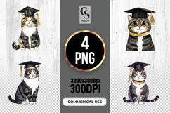 Watercolor Graduate Cat Clipart Sublimation PNG Product Image 1