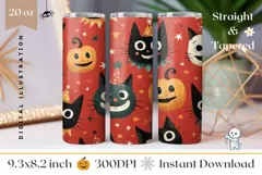 Cartoon Halloween Cats Tumbler, Cute Halloween Sublimation Product Image 1