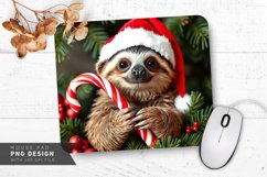Sloth in Santa Hat with Candy Cane Mouse Pad Sublimation PNG Product Image 1