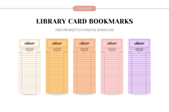 Pastel Library Card Bookmarks, Printable Reading Log Product Image 1