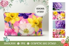 Floral Cosmetic Bag, Summer Flowers Cosmetic Bag Print Product Image 1