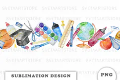 Watercolor School Supplies Seamless Border png Product Image 1