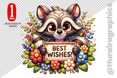 Best Wishes Cute Raccon Clipart - PNG File Product Image 1