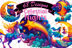 Whimsical Celestial Moon and Stars Clipart Constellation Png Product Image 1