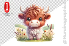 Cute Highland Cow Clipart - PNG File Product Image 2