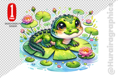 Cute Crocodile Clipart - PNG File Product Image 1