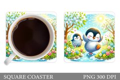 Cute Penguin Coaster Design. Flowers Coaster Sublimation Product Image 1