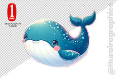 Cute Whale Clipart - PNG File Product Image 2