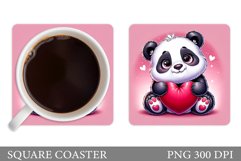 Valentines Panda Coaster. Cute Panda Coaster Sublimation Product Image 1