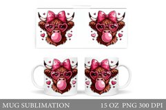Highland Cow Mug Sublimation. Valentines Mug Wrap Design Product Image 1