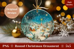 Cute Christmas Village Ornament, Winter Round Ornament Product Image 1