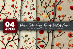 Rustic Embroidery Floral Digital Paper Product Image 1