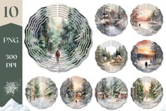 Watercolor Winter Forest Wind Spinner Bundle, Christmas PNG Product Image 1