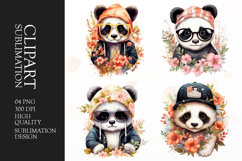 Watercolor floral cute panda clipart sublimation Product Image 1