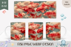 Koi Fish Mug Wrap, Ocean Mug Design, Cute Fish PNG Product Image 1