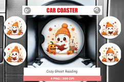 Cozy Reading Ghost Car Coaster Product Image 1