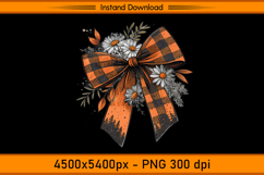 Halloween Buffalo Plaid Bow with Flowers PNG Product Image 1