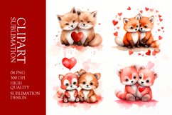 Watercolor fox Couple, Valentines Day Clipart Sublimation Product Image 1