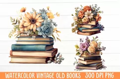 Watercolor Vintage Old Books clipart, Watercolor Clipart Product Image 1