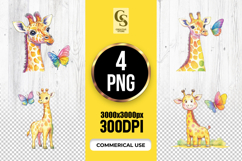 Giraffe Butterfly Watercolor Clipart Sublimation PNG Product Image 1