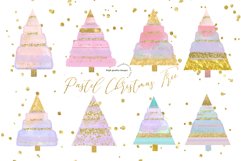 Pastel Gold Glitter Christmas Tree Clipart Product Image 3